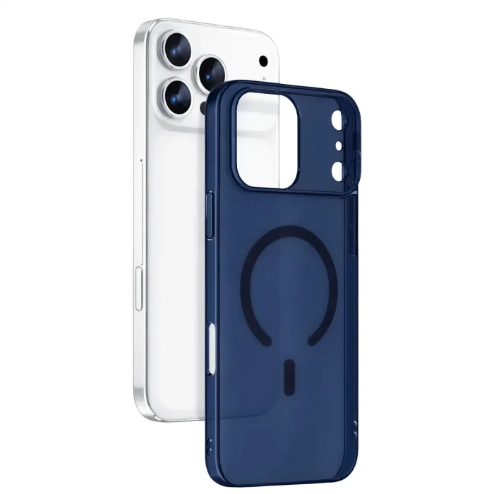 İphone 17 Pro Max Combo Sert Şeffaf Magsafe Kapak - Mavi