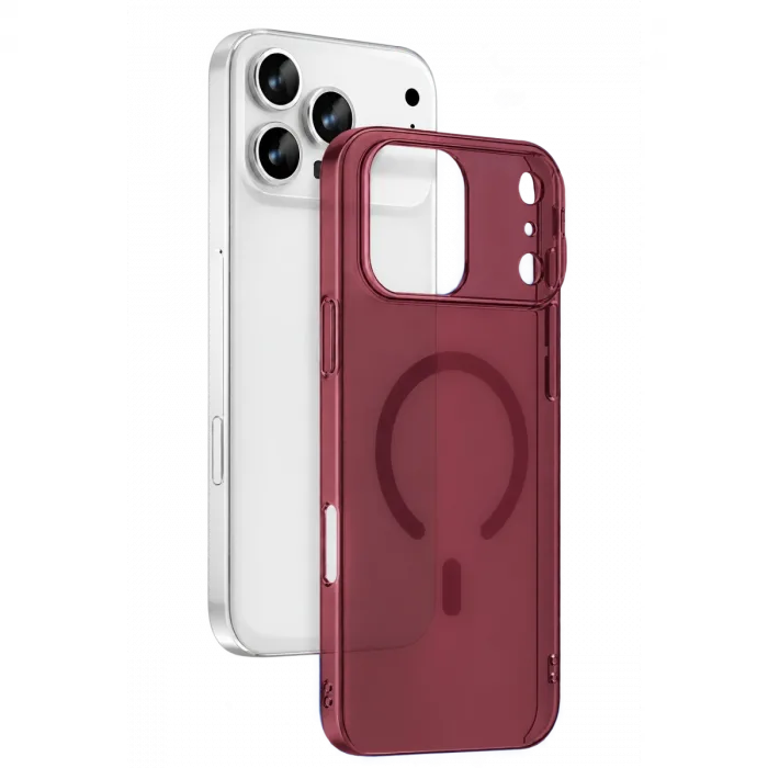 iPhone 18 Pro Max Combo Sert Şeffaf Magsafe Kapak - Bordo
