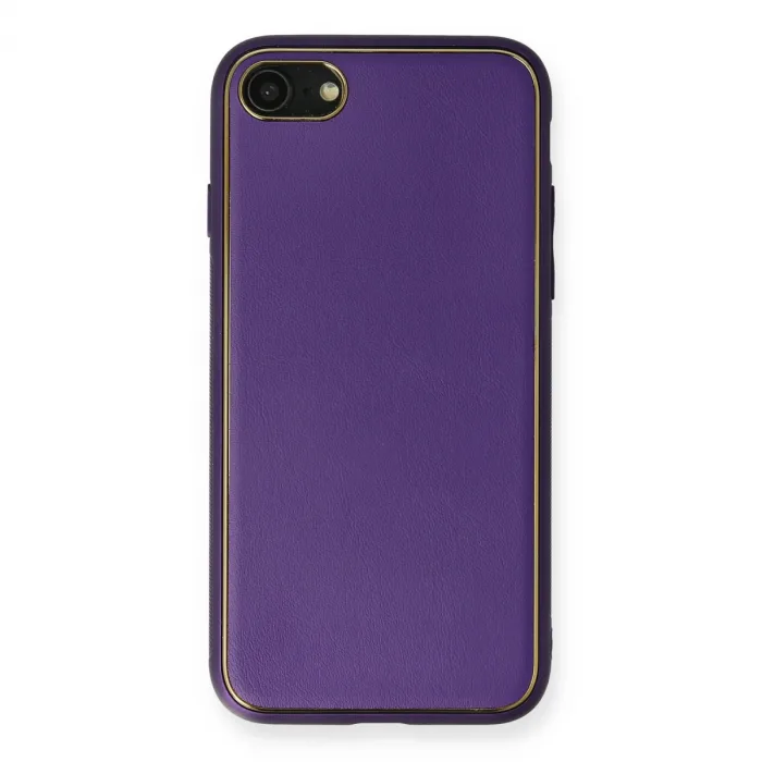 İphone 7 Kılıf Coco Deri Silikon Kapak - Mor