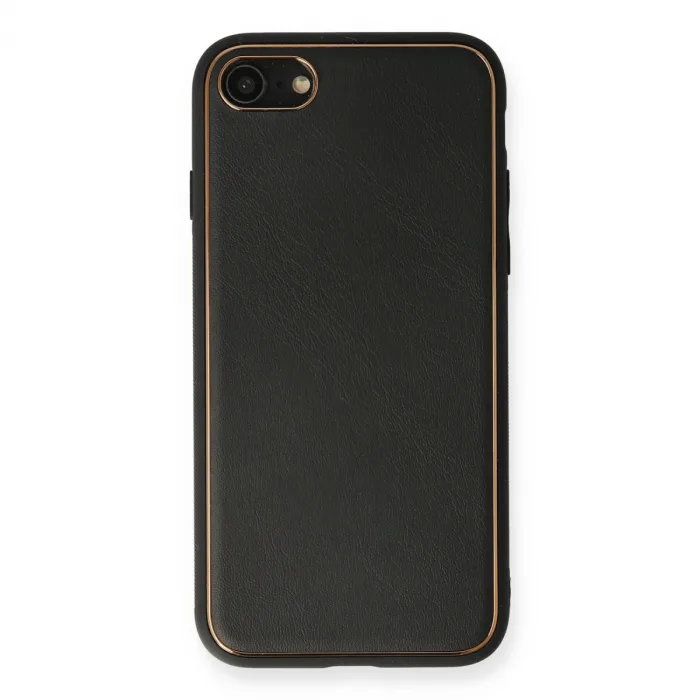 İphone 7 Kılıf Coco Deri Silikon Kapak - Siyah