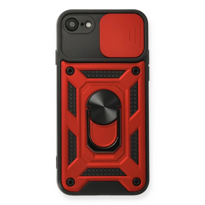 İphone 7 Kılıf Pars Lens Yüzüklü Silikon - Kırmızı