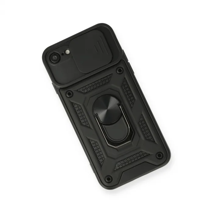 İphone 7 Kılıf Pars Lens Yüzüklü Silikon - Siyah