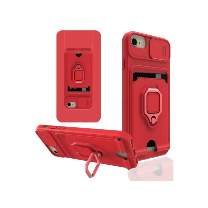 İphone 7 Kılıf Zuma Kartvizitli Yüzüklü Silikon - Kırmızı