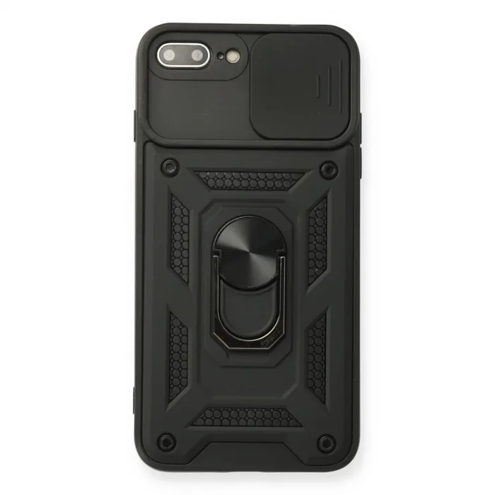 İphone 7 Plus Kılıf Pars Lens Yüzüklü Silikon - Siyah