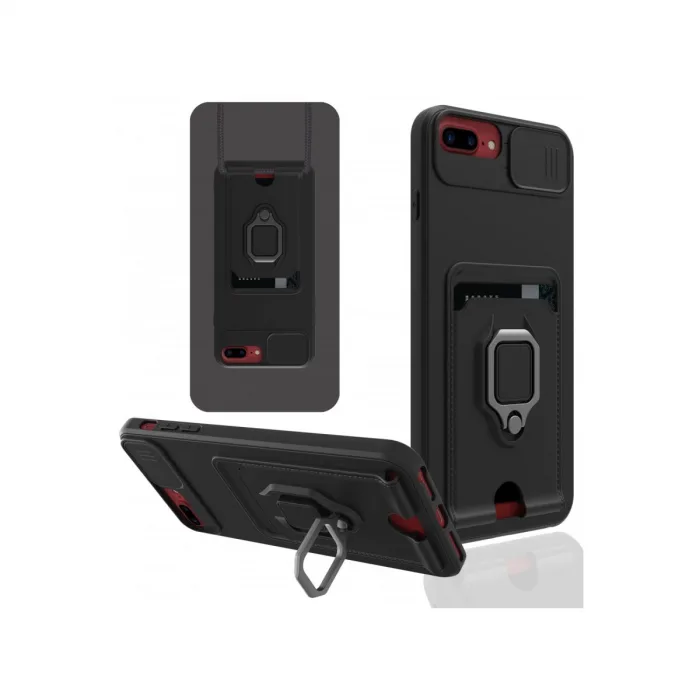 İphone 7 Plus Kılıf Zuma Kartvizitli Yüzüklü Silikon - Siyah