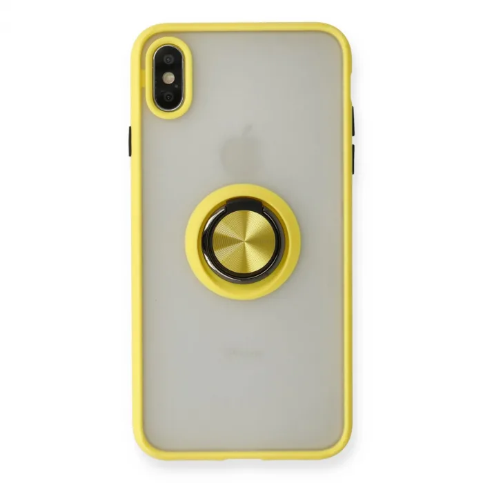 İphone X Kılıf Montreal Yüzüklü Silikon Kapak - Sarı
