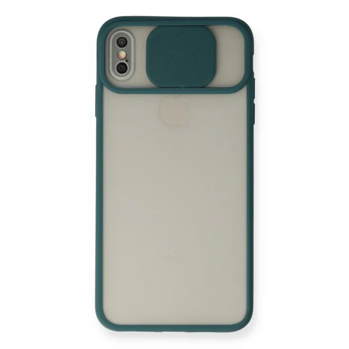 İphone X Kılıf Palm Buzlu Kamera Sürgülü Silikon - Yeşil