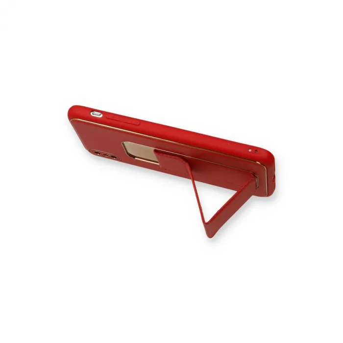 İphone Xs Max Kılıf Coco Deri Standlı Kapak - Kırmızı