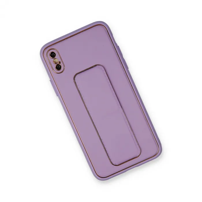 İphone Xs Max Kılıf Coco Deri Standlı Kapak - Koyu Lila