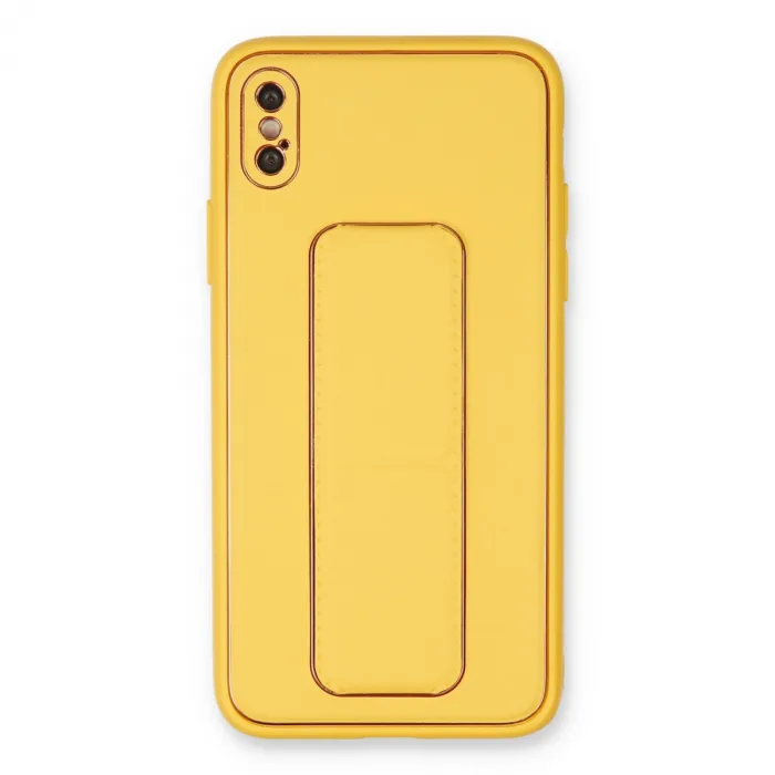 İphone Xs Max Kılıf Coco Deri Standlı Kapak - Sarı