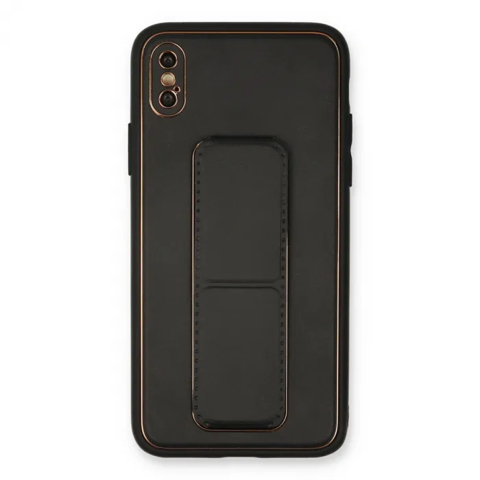 İphone Xs Max Kılıf Coco Deri Standlı Kapak - Siyah