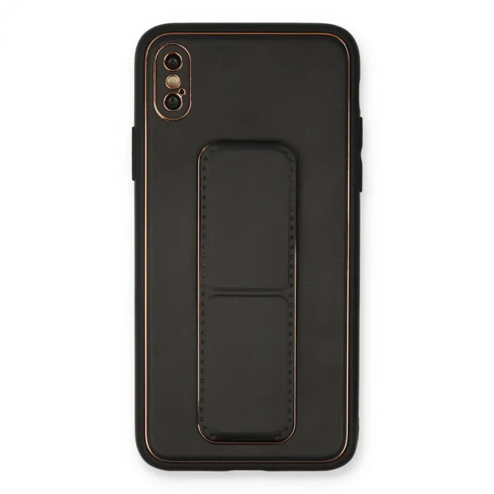 İphone Xs Max Kılıf Coco Deri Standlı Kapak - Siyah