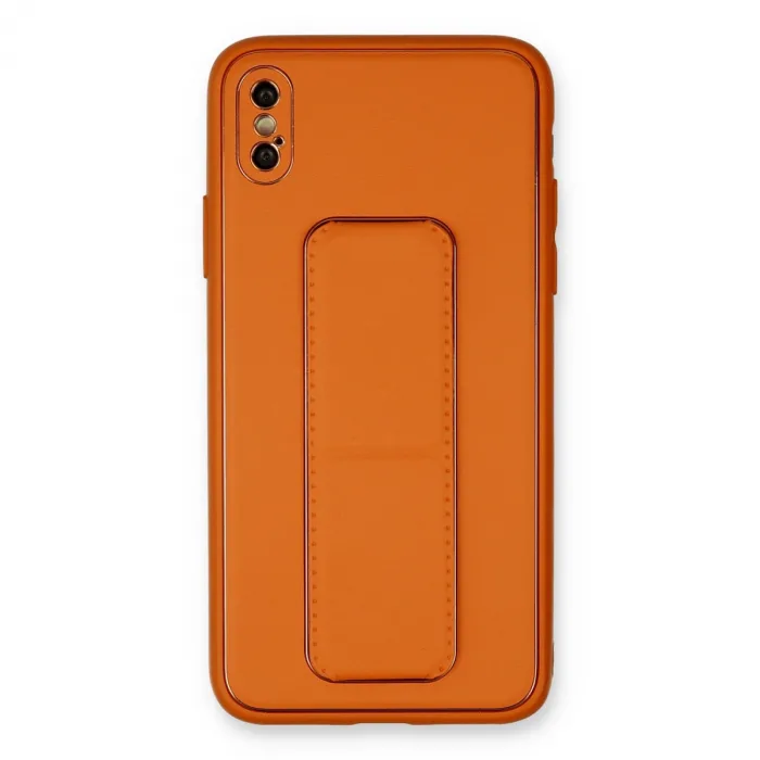 İphone Xs Max Kılıf Coco Deri Standlı Kapak - Turuncu