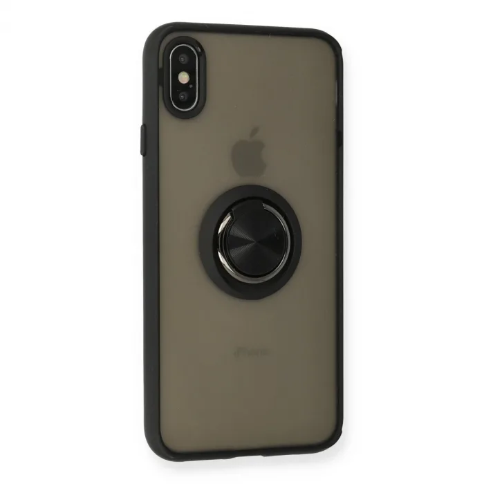İphone Xs Max Kılıf Montreal Yüzüklü Silikon Kapak - Siyah