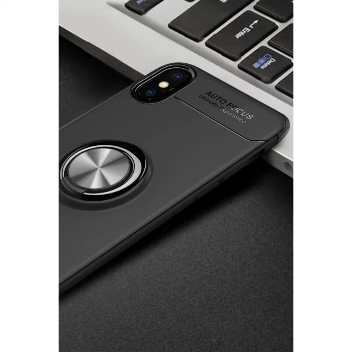İphone Xs Max Kılıf Range Yüzüklü Silikon - Siyah
