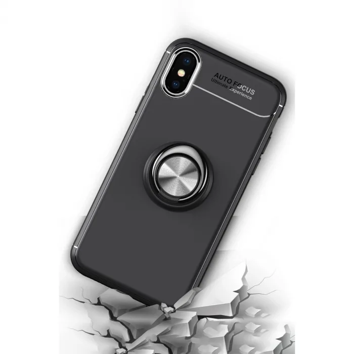 İphone Xs Max Kılıf Range Yüzüklü Silikon - Siyah-gold