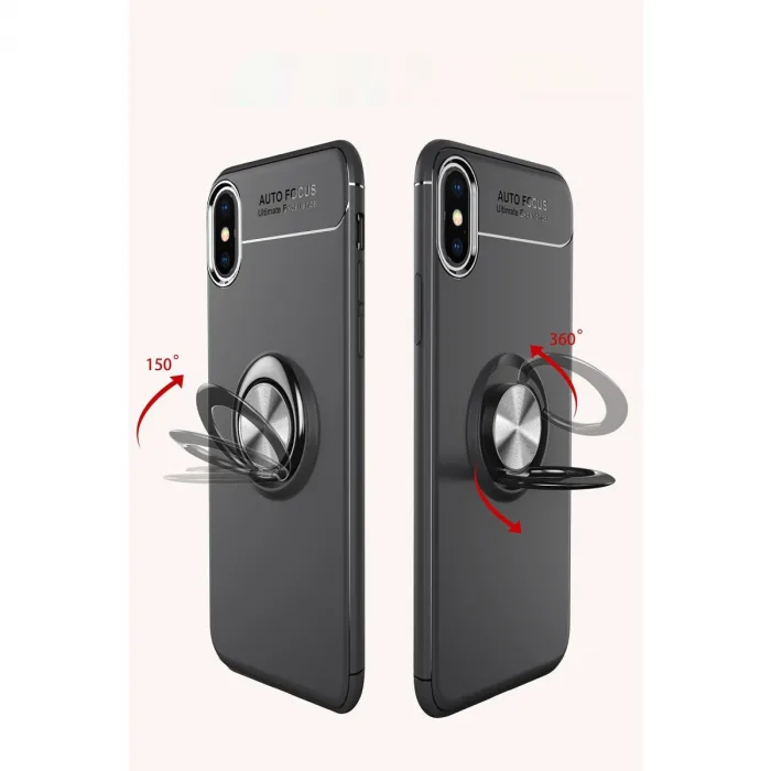 İphone Xs Max Kılıf Range Yüzüklü Silikon - Siyah-mavi
