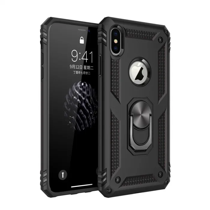 İphone Xs Max Kılıf Sofya Yüzüklü Silikon Kapak - Siyah