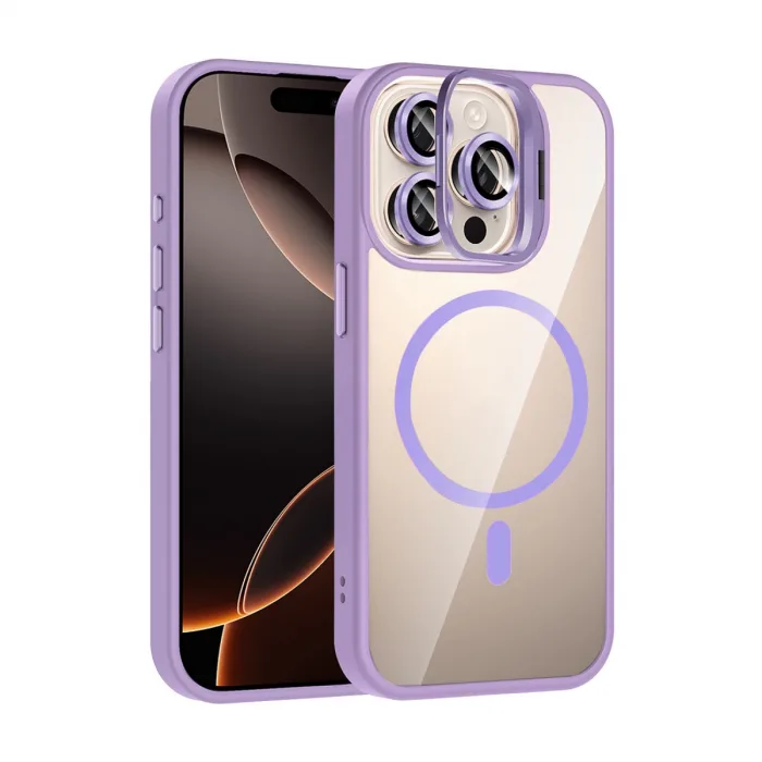 Joko Apple İphone 14 Pro Max Remim Lensli Magsafe Standlı Kapak - Lila