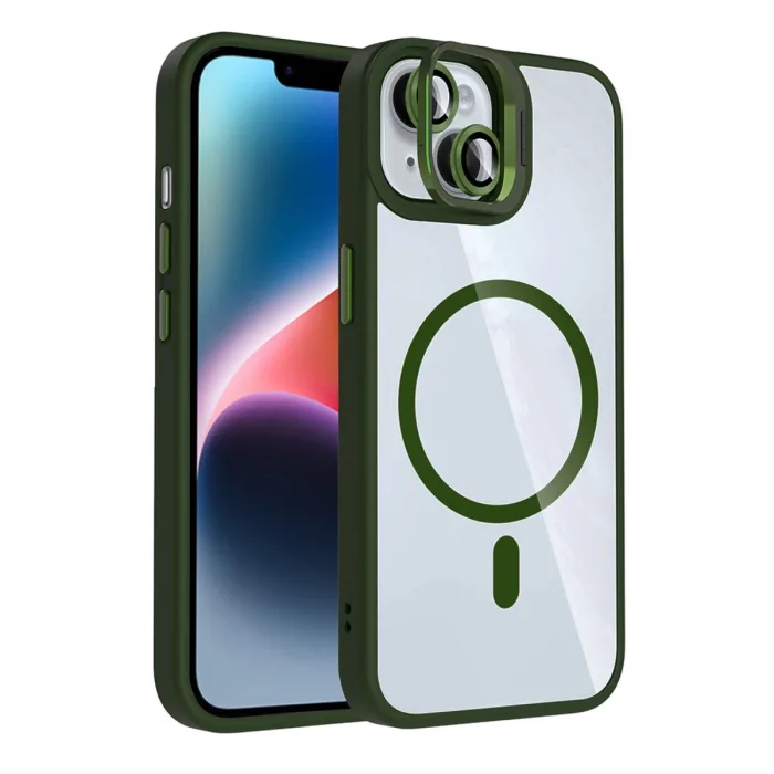 Joko Apple İphone 14 Remim Lensli Magsafe Standlı Kapak - Koyu Yeşil