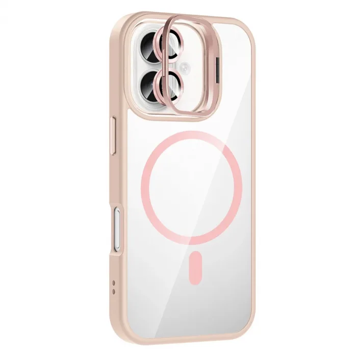 Joko  İphone 16 Plus Remim Lensli Magsafe Standlı Kapak - Pembe