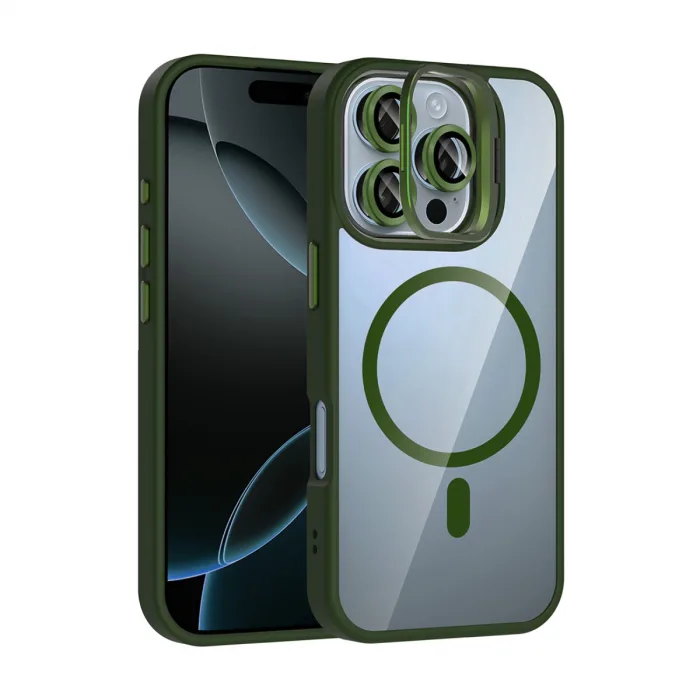 Joko Apple İphone 16 Pro Max Remim Lensli Magsafe Standlı Kapak - Koyu Yeşil