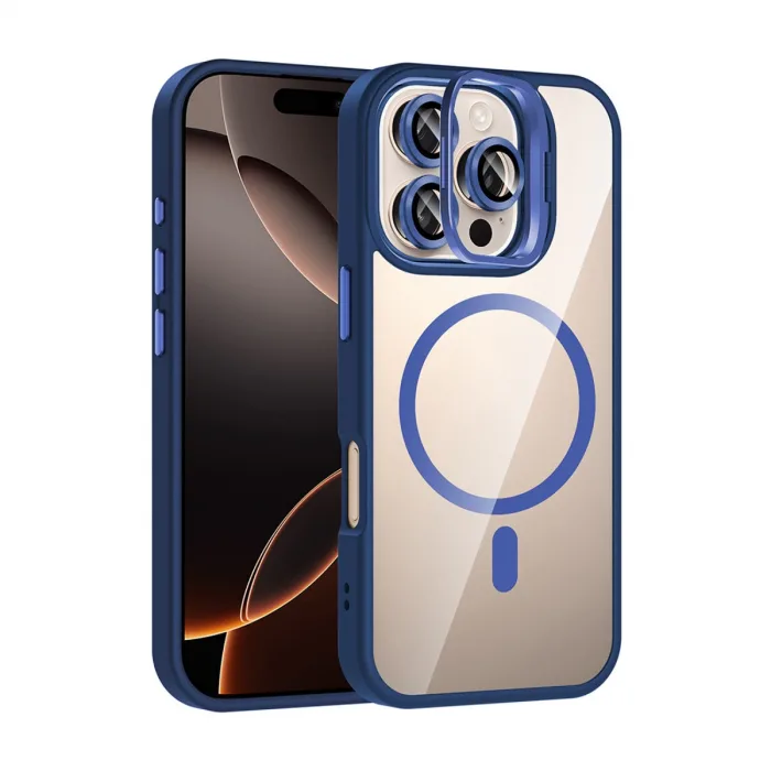 Joko  İphone 16 Pro Max Remim Lensli Magsafe Standlı Kapak - Lacivert