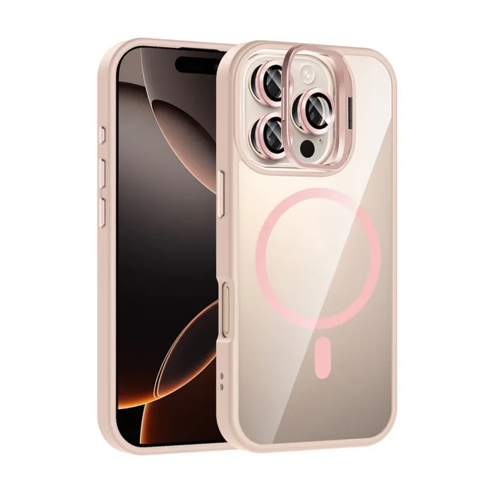 Joko  İphone 16 Pro Max Remim Lensli Magsafe Standlı Kapak - Pembe