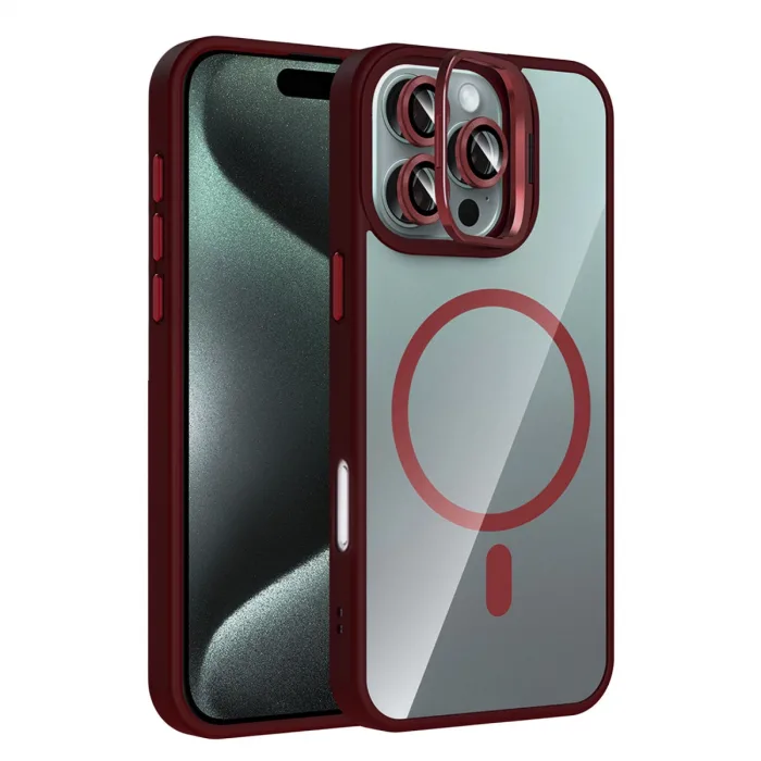 Joko Apple İphone 16 Pro Remim Lensli Magsafe Standlı Kapak - Bordo