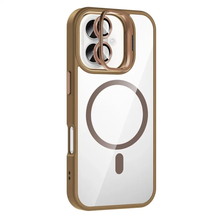 Joko Apple İphone 16 Remim Lensli Magsafe Standlı Kapak - Kahverengi