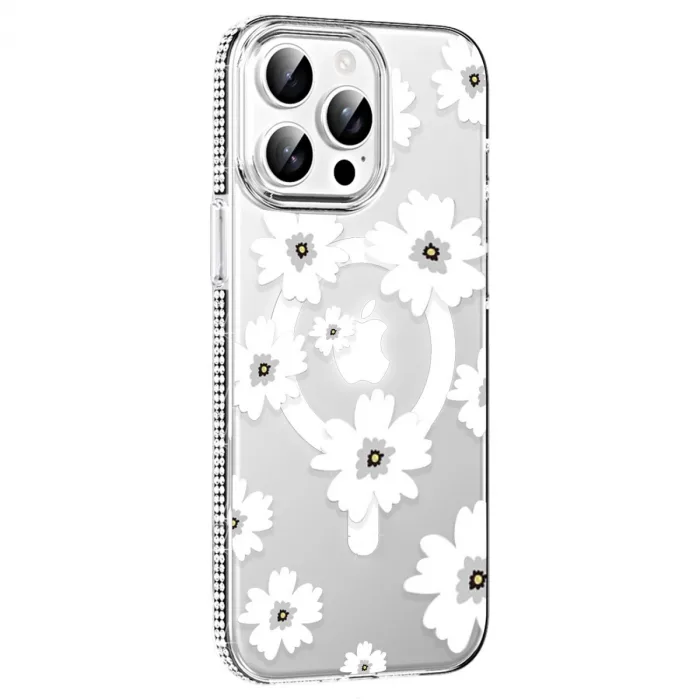 Joko  İphone 15 Pro Floral Magsafe Kapak - Beyaz