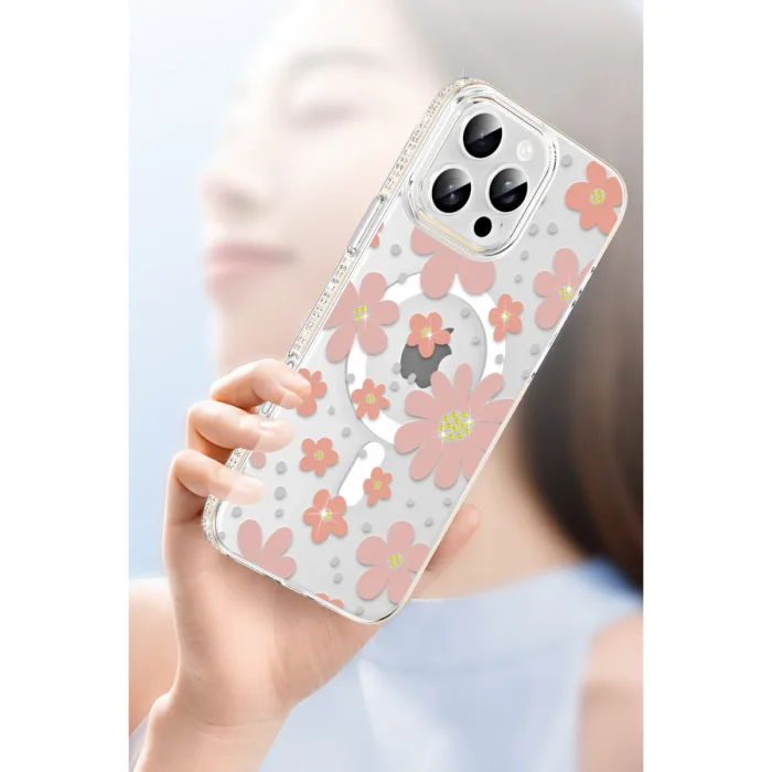 Joko  iPhone 15 Pro Floral Magsafe Kapak - Beyaz