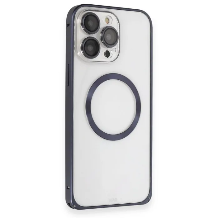 Joko İphone 15 Pro Kılıf Metal Bumper Magneticsafe Kapak - Lacivert