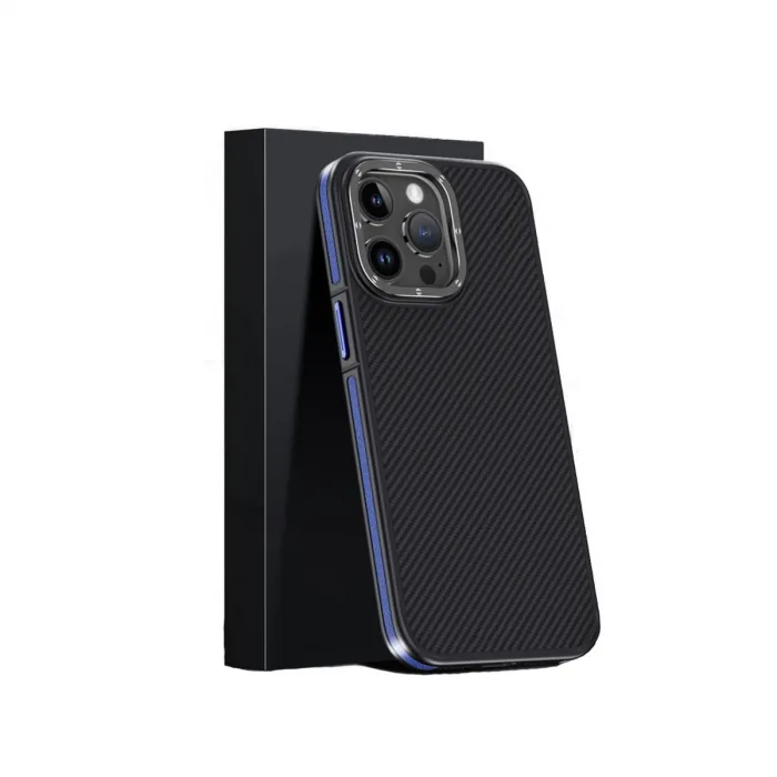 Joko İphone 15 Pro Max Kılıf Aramid 600d Kevlar Karbon Fiber Magsafe Kapak - Lacivert