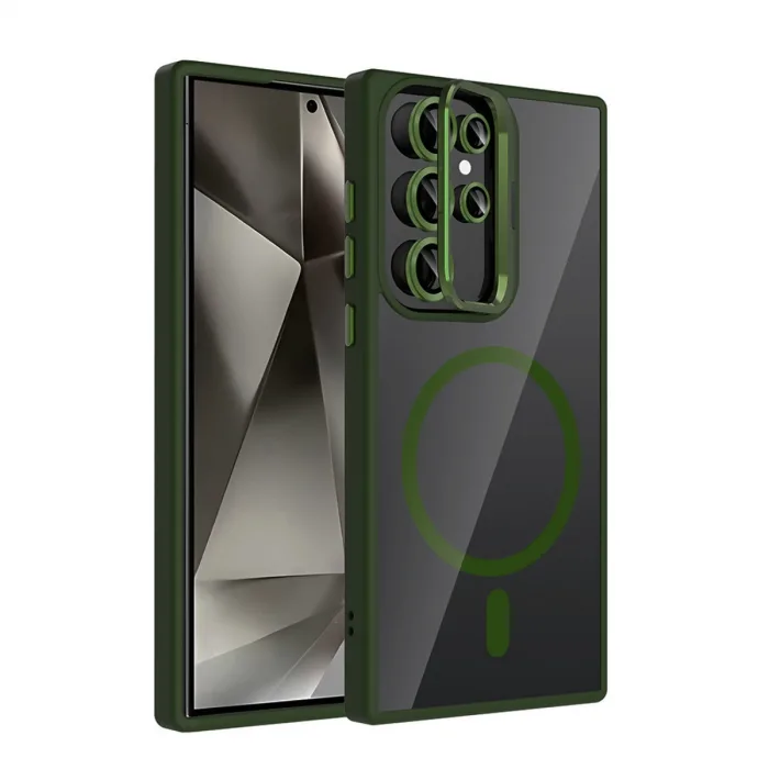 Joko Samsung Galaxy S23 Ultra Remim Lensli Magsafe Standlı Kapak - Koyu Yeşil