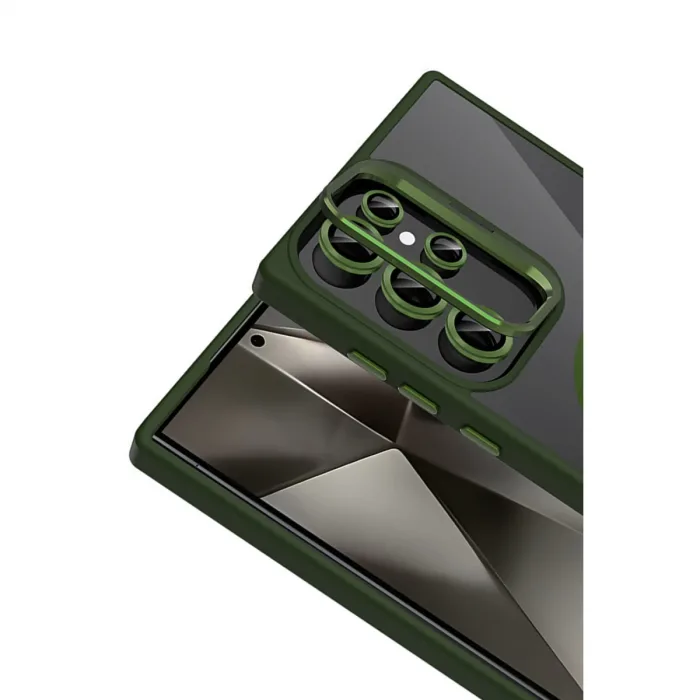 Joko Samsung Galaxy S23 Ultra Remim Lensli Magsafe Standlı Kapak - Koyu Yeşil