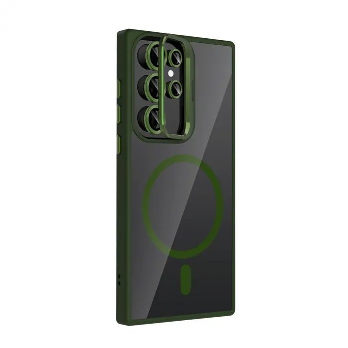 Joko Samsung Galaxy S23 Ultra Remim Lensli Magsafe Standlı Kapak - Koyu Yeşil