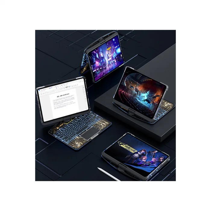 Jp11 İpad Pro 11 (2022) Kılıf Vales Dönen Ledli Klavyeli Tablet Kılıfı - Siyah