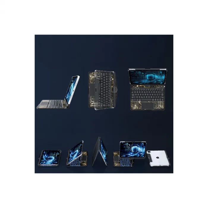 Jp11 İpad Pro 11 (2022) Kılıf Vales Dönen Ledli Klavyeli Tablet Kılıfı - Siyah