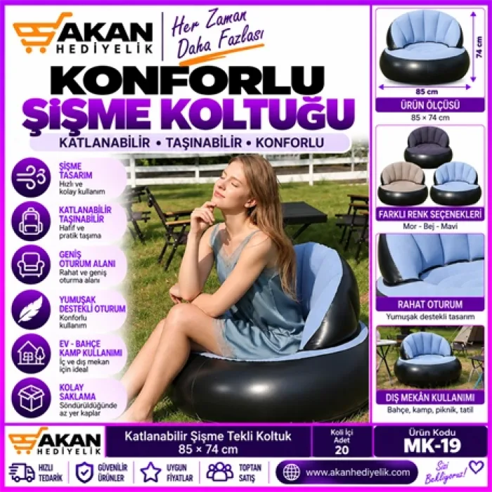Katlanabilir Şişme Tekli Koltuk 85*74