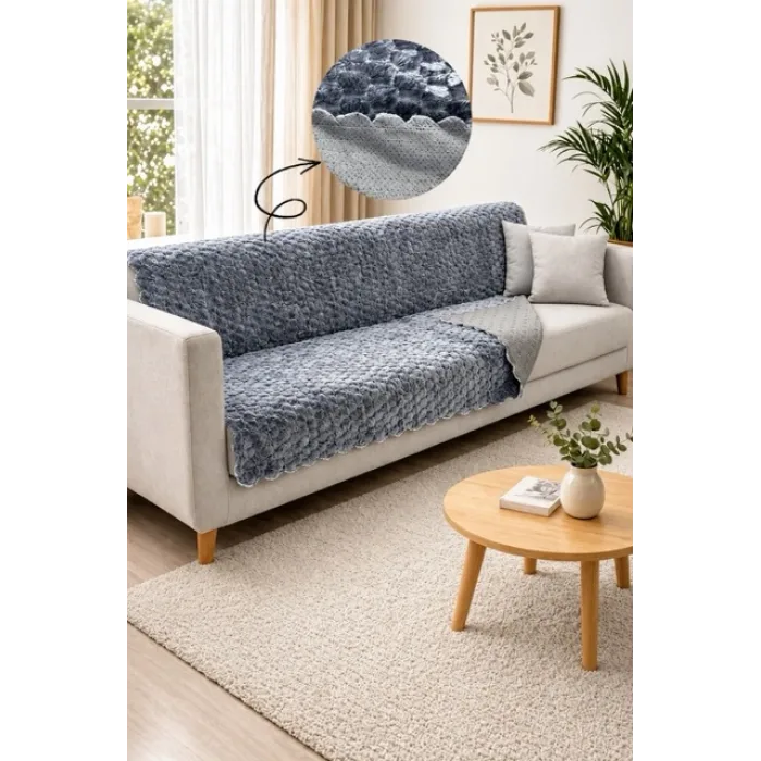 Kaymaz Tabanlı Kabartmalı Peluş Çok Amaçlı Örtü