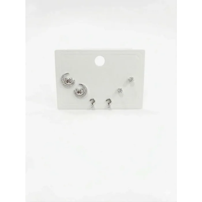 Rodyum Zirkon Taşlı Pirinç Altılı  Kombin Küpe - Kp00632