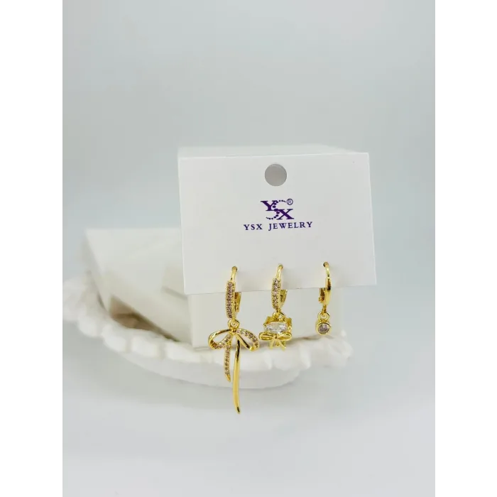 Kurdale Detaylı Üçlü Kombin Küpe - Kp00551