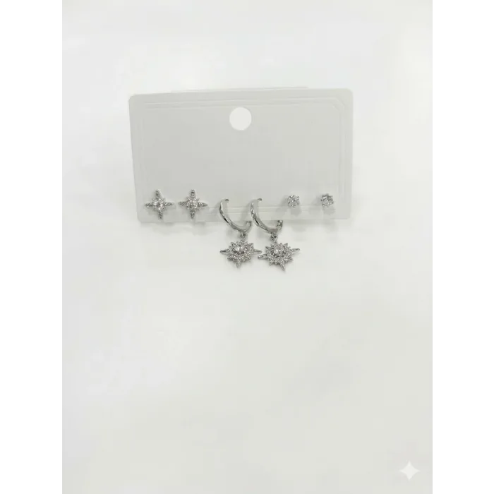 Kutup Yıldızı Detaylı Altılı Küpe - Kp00600