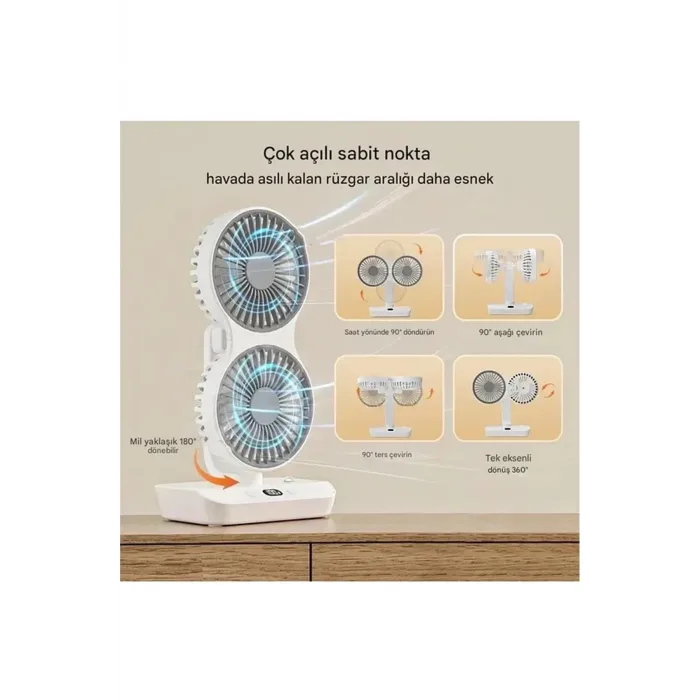 Masaüstü Dijital Ekranlı Çift Fanlı Led Işıklı Soğutucu Fan Ev Ofis Şarjlı Vantilatör