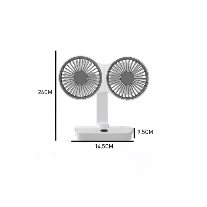 Masaüstü Dijital Ekranlı Çift Fanlı Led Işıklı Soğutucu Fan Ev Ofis Şarjlı Vantilatör
