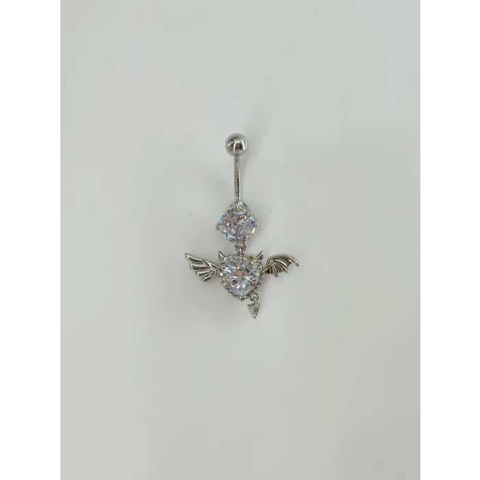 Melek Kanatlı Kalp Detaylı Göbek Piercing - Pg0125