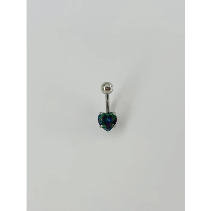 Mistik Topaz Taşlı Kalp Detaylı Göbek Piercing - Pg0020