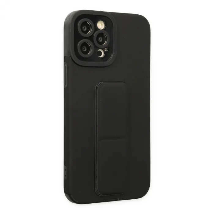 Newface Apple iPhone 12 Pro Max Kılıf Mega Standlı Silikon - Siyah
