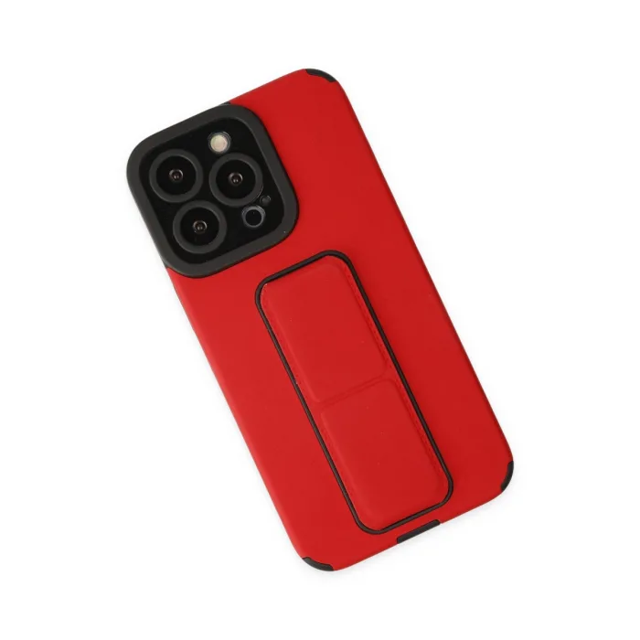 Newface Apple iPhone 13 Pro Max Kılıf Mega Standlı Silikon - Kırmızı